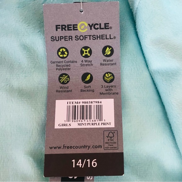 NWT New Girls Free Country Super SoftShel, color mint/purple print - Picture 16 of 16